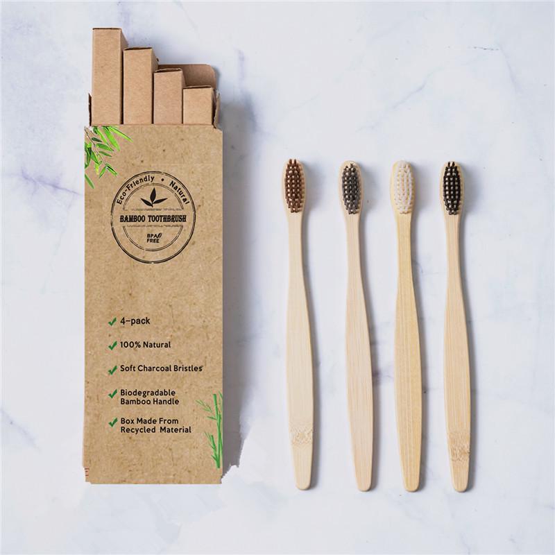 Bamboo Toothbrush Set for Kids & Adults - Round Handle (4, 5, 8, 10 pcs) with Optional Logo