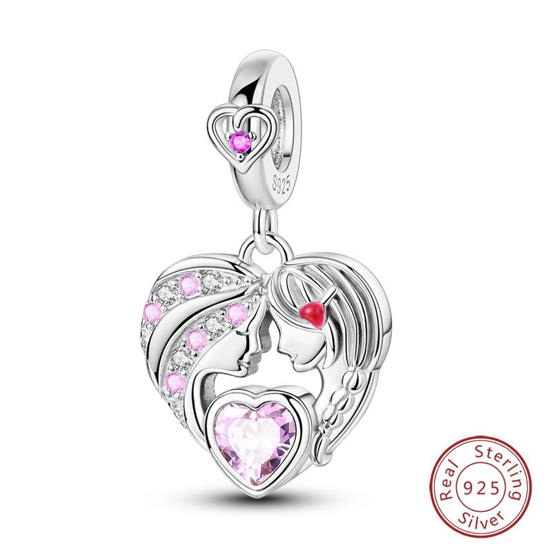 Mother'S Day Copper Pink Heart Shape Embrace Mom Charms Pendants Fit Qikaola Original Bracelet Diy Jewelry Gift