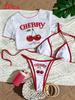 Women Short Sleeve Bikini Set With Printed Pattern For Swimming And Water Sports
