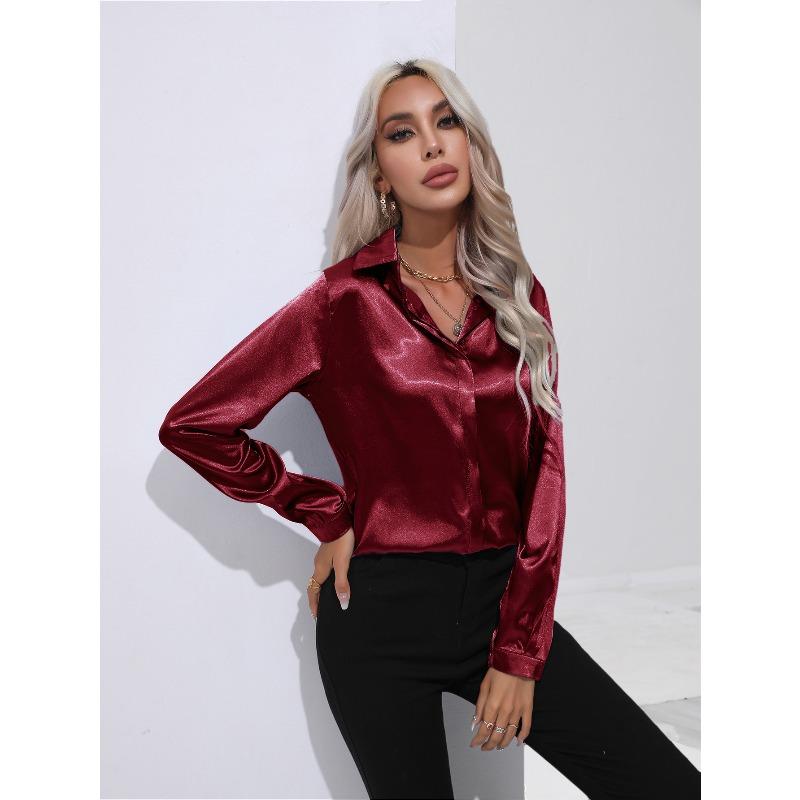 JPNTKY Women's Fashion Casual Solid Color Print Long Sleeve POLO Neck Blouses & Shirts