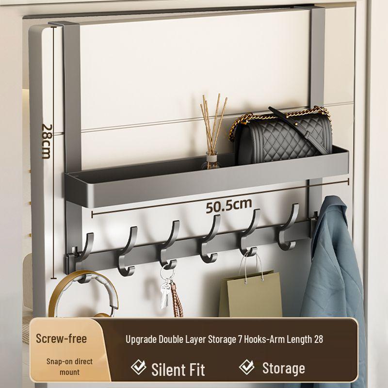 Wall-Mounted No-Punch Door Hook Rack: Bedroom & Bathroom Clothes Hanger and Storage Shelf