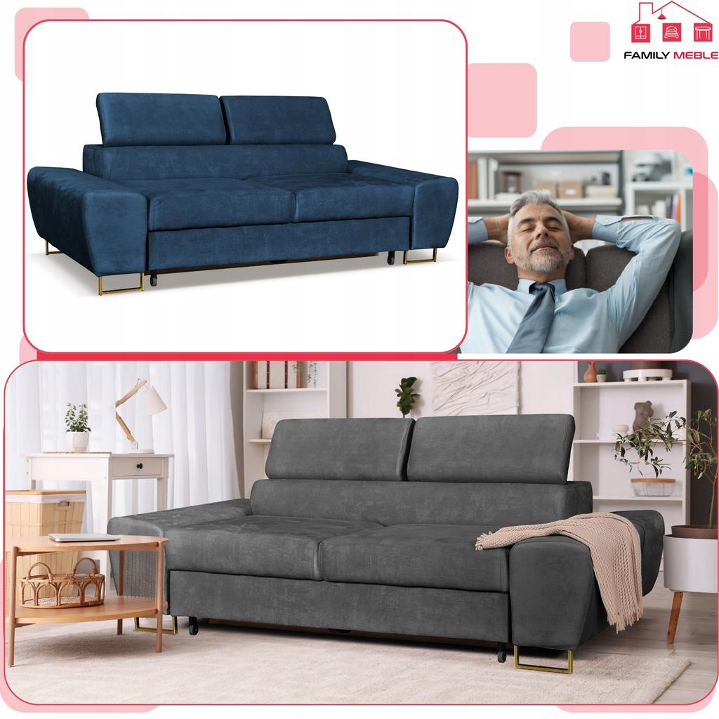 Sofa Couch Bosso Living Room Family Furniture Navy Blue Reg Headrest