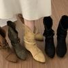 Retro Matte Leather Pointed Pleated Pile Boots 2025 New Single Boots Inner Height Increase Short Western Cowboy Boots Women