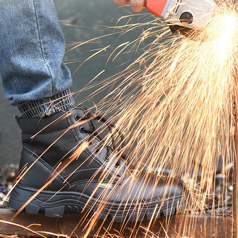 Pánská pracovní bezpečnostní obuv Kožené boty Plyšové teplé zimní boty Ochranné boty odolné proti propíchnutí Pracovní boty Obuv s ocelovou špičkou Vodotěsné