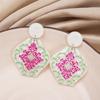 Ethnic Green & Purple 3D Acrylic Vase Earrings with Blue & White Porcelain Pattern