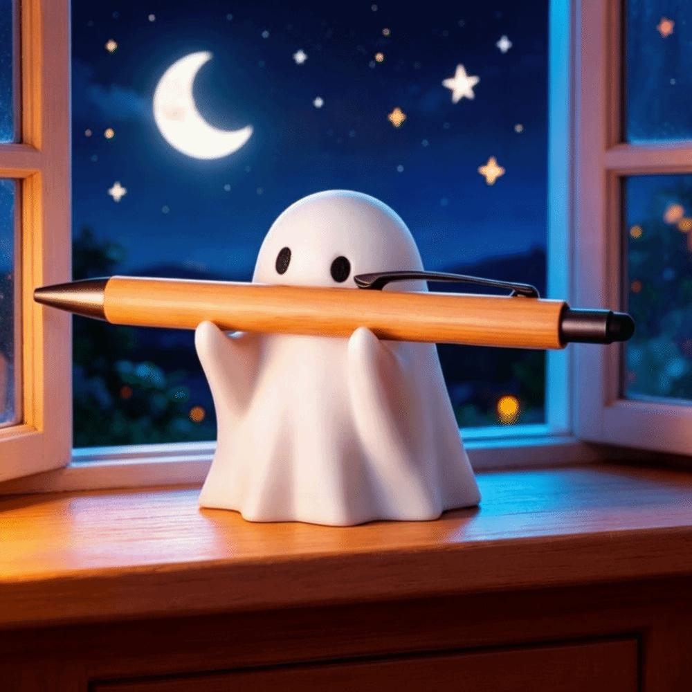 Smiling Faces Ghost Figurines Flocked Texture Ghost Pen Holder Mini Ornament  Desktop Decoration