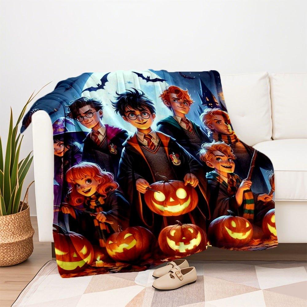 Halloween Wizard Party Decorations: Pumpkin Lanterns & Broomsticks SetBlanket Flannel for Sofa, Bed, Travel, Camping, Office, Couch, Chair