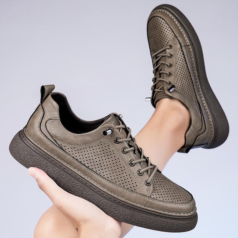 

Модные мужские туфли из натуральной кожи без застежек, универсальные мужские дышащие кроссовки, высококачественная мужская повседневная обувь, ажурные мужские туфли на плоской подошве 45 коричневый