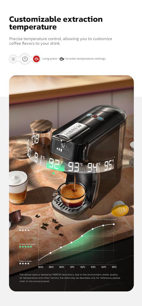 HiBREW H1B Pods Coffee Maker, 600ml Water Tank, 20 Bar Pressure Extraction, Cold/Hot Mode, LED Indicator