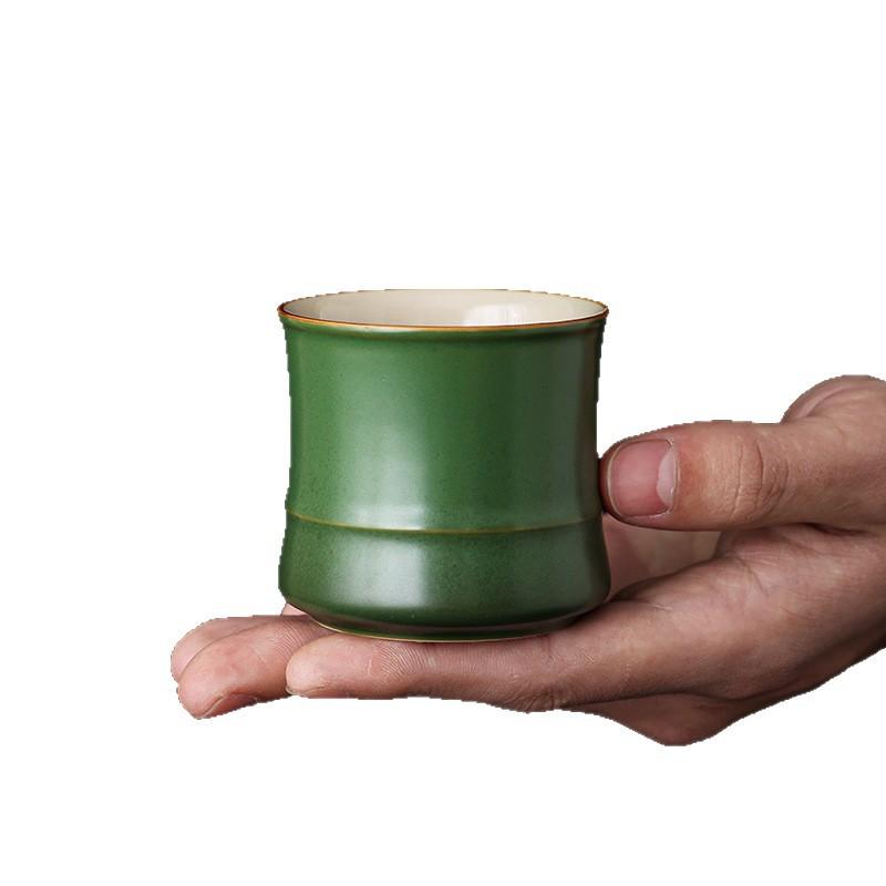 Keramische Teetasse Grüne Bambusglasur Bambusknotenbecher Einzeln Spezielles Keramik-Teeset Schlicht und Sauber