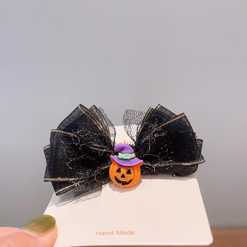 Handmade Halloween Hair Clips for Kids: Pumpkin, Ghost, Black Bat Bow, Party Accessories