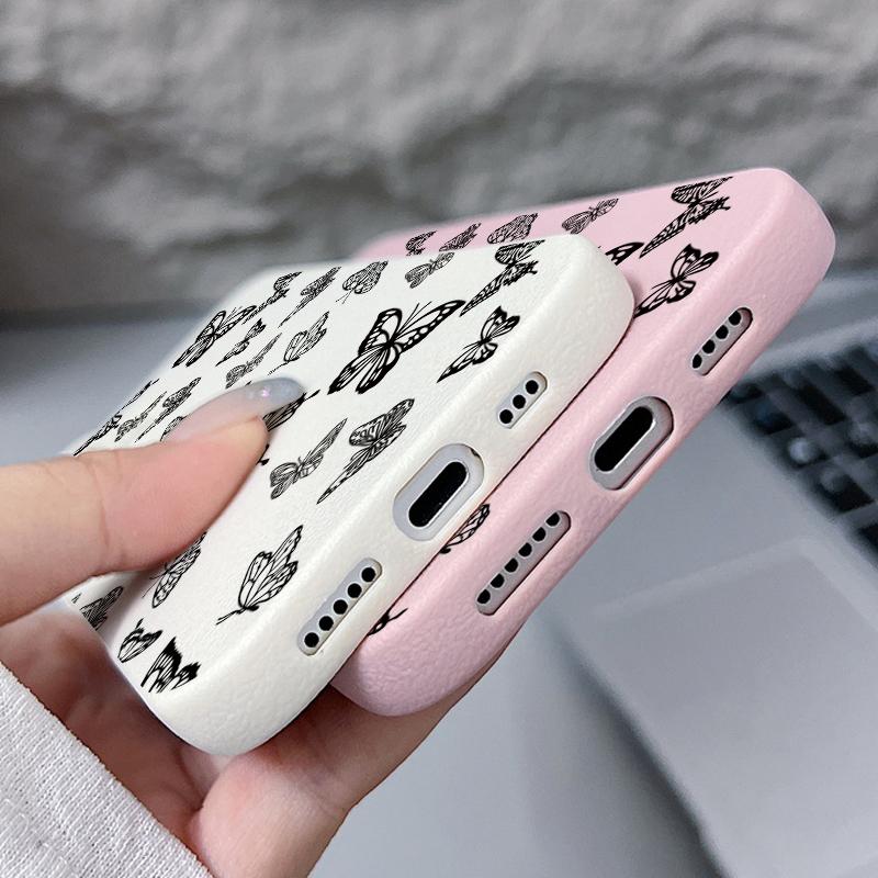 Černý pouzdro na telefon s potiskem motýlů, odolné proti nárazům, pro iPhone 16 16E 15 Pro 14 Pro Max 13 12 11, TPU měkký matný zadní kryt proti pádu
