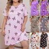 Women's Pajamas Plus Size Summer New Leopard Print Round Neck Loose Casual Mid Length Sleeping Dress