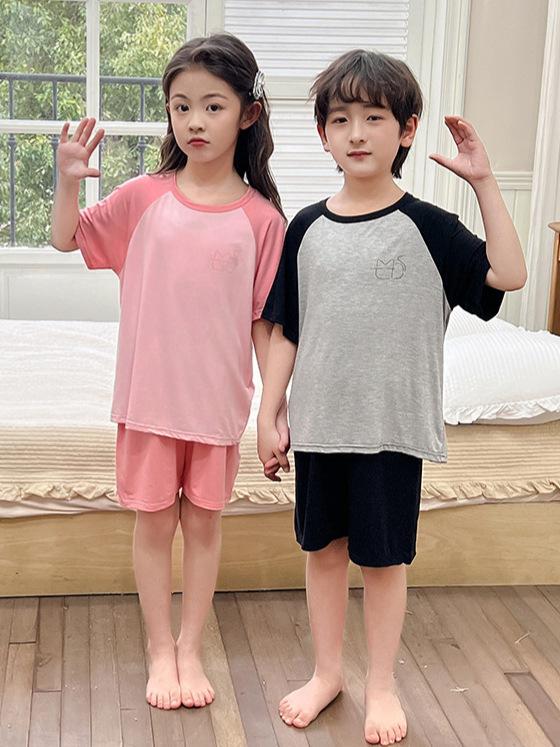 Modal Summer Pajamas for Kids: Boys' Short Sleeve & Girls' Ice Silk Shorts Set