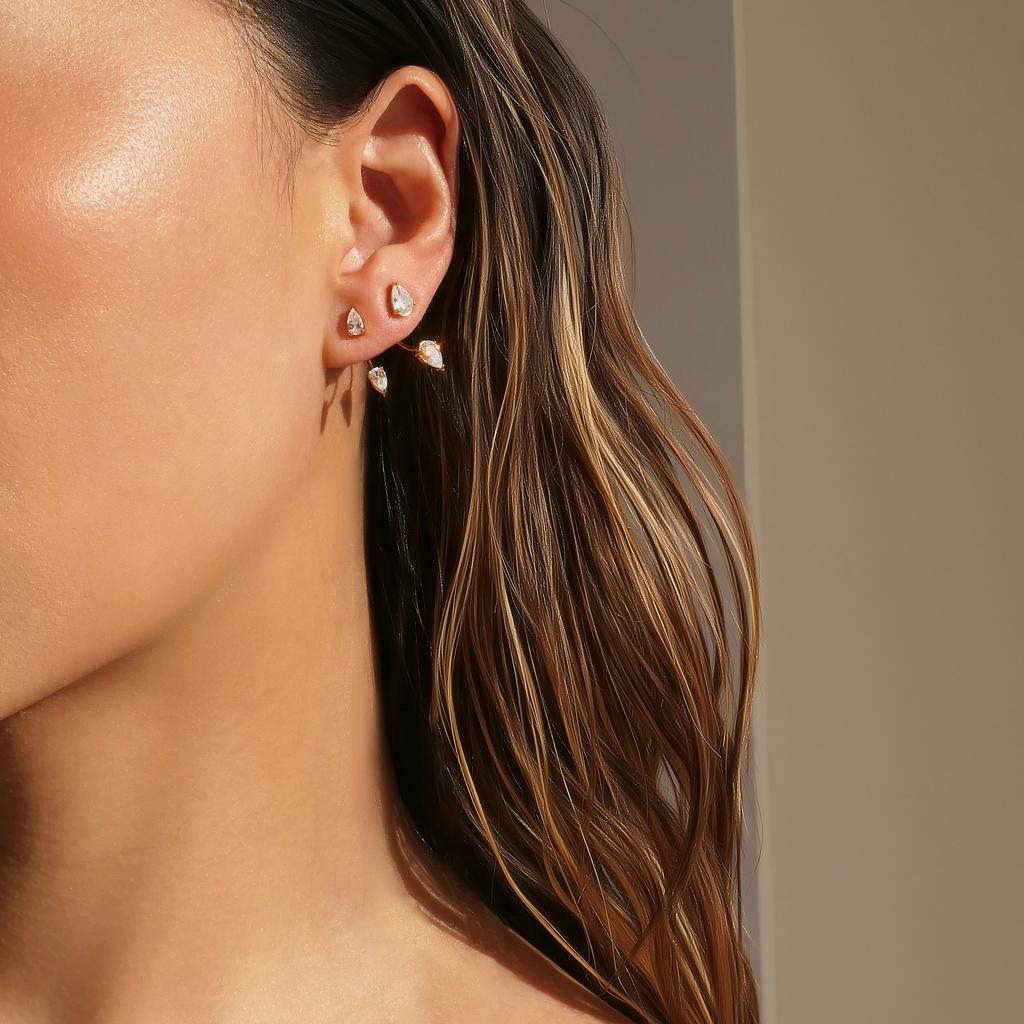 NEW BOHO TEARDROP ZIRCON PIERCING EARRINGS Dazan 2026 NS 18k Gold Plated Hypoallergenic Stainless Steel THEATER PROPS JEWELRY