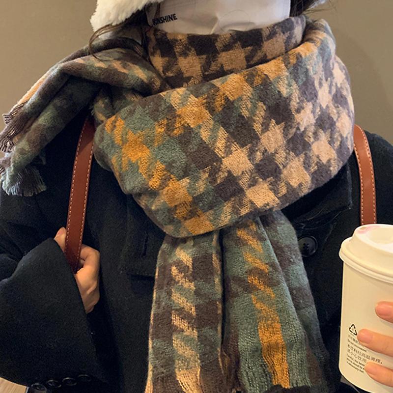 

Корейский клетчатый шарф женский осенне-зимний мягкий с кисточками студенческий парный щедрый универсальный теплый шарф