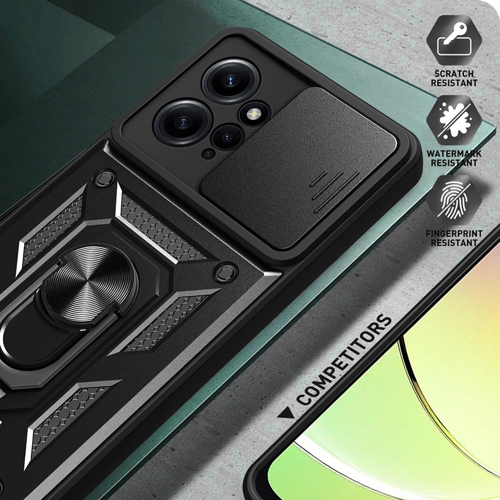 For Xiaomi Redmi Note 12 4G Kickstand Phone Case Slide Lens Protection PC+TPU Cover