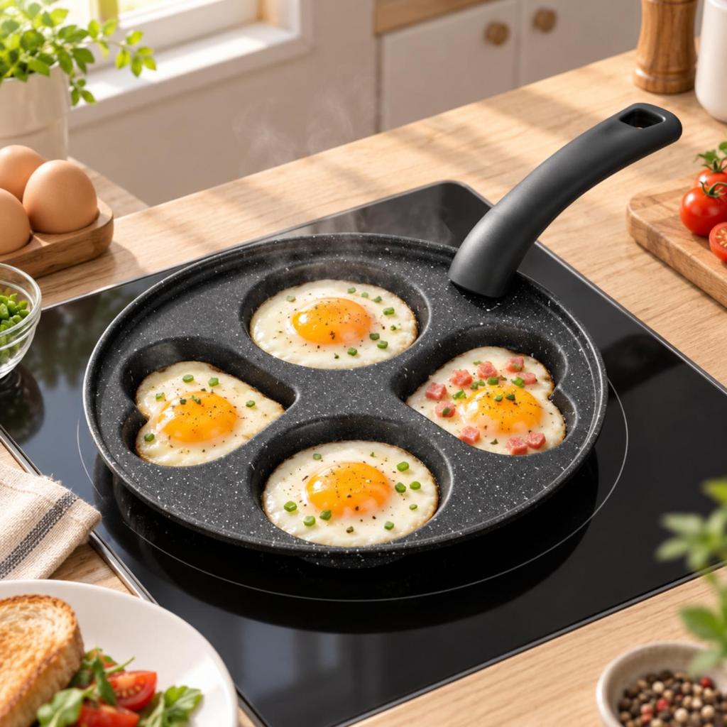 MultiCompartment Egg Skillet Nonstick Breakfast Pan with Compartments Divided Frying for