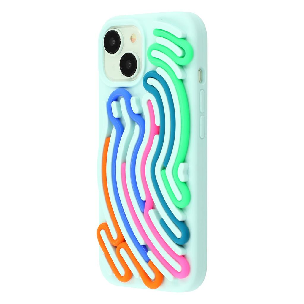 For iPhone 15 Case 3D Stress Relief DIY Colorful Bar Silicone PC Phone Cover Arc Stripe