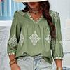 Summer New Fashion Printed V-neck Loose Blouse Women Seven Quarter Sleeve Casual Women's Shirts Tops Vintage Simple Slim Fit Female Blouses 26426