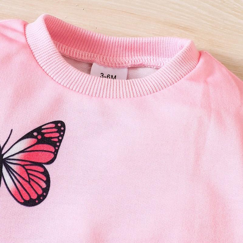 Baby Girls Butterfly Print Sweatshirt Set Pullover Top and Pants 2pcs