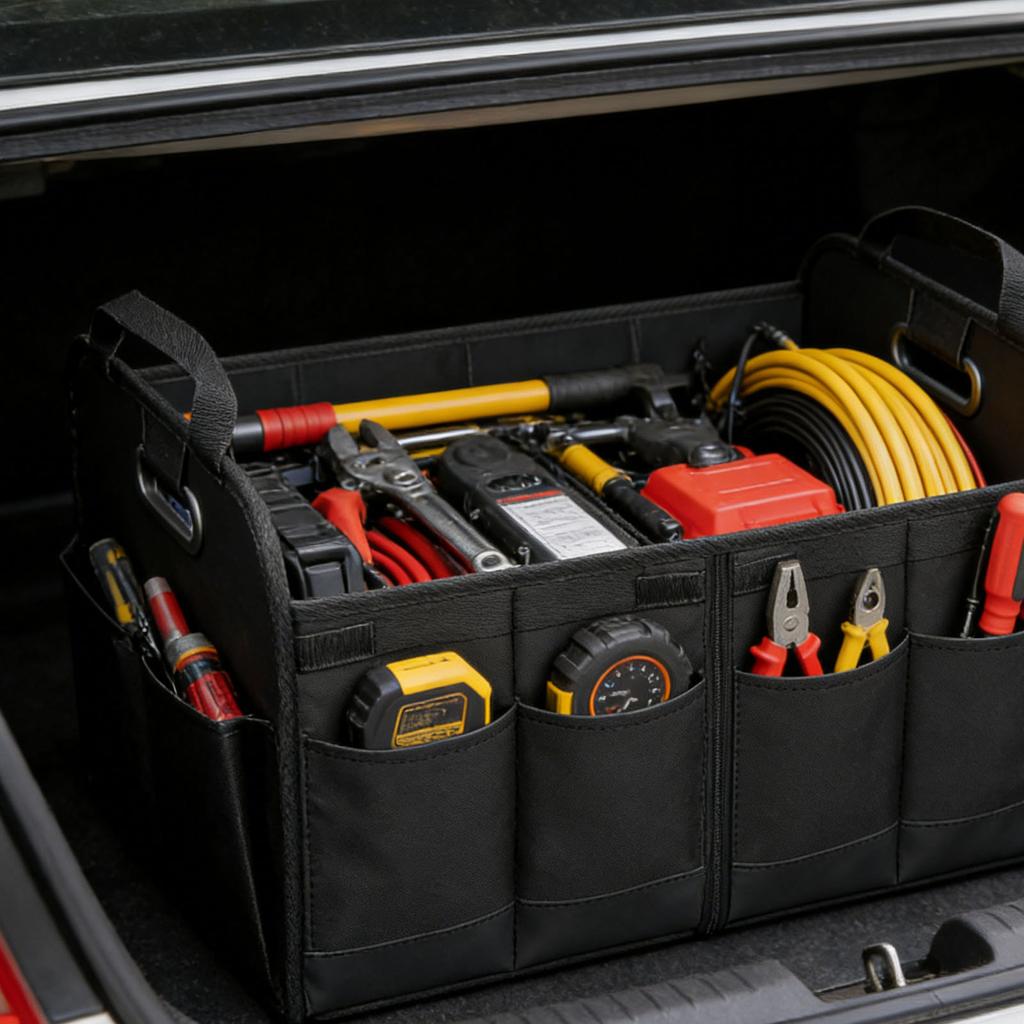 Car Trunk Organizer Oxford Cloth Foldable Organizer for Car Automotive Storage Box with Reinforced Handles Black