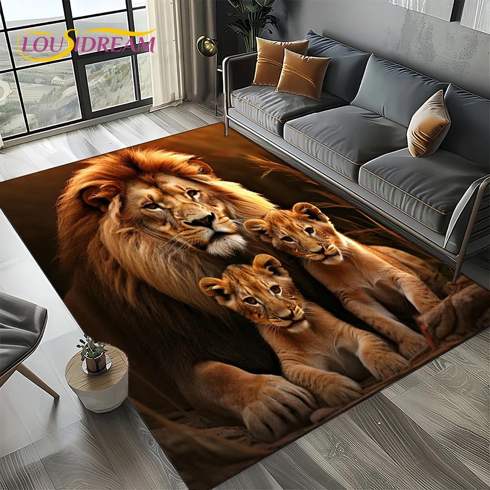 Wilder Tiger Löwe Leopard Biest Tier Wildtier Cartoon Teppich Teppich für Wohnzimmer Schlafzimmer Sofa Dekoration, Rutschfeste Bodenmatte