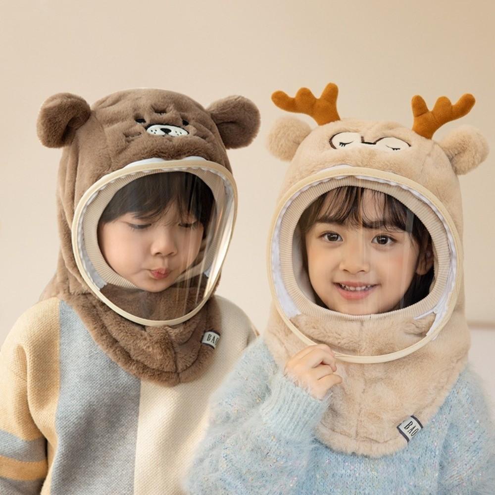 Cartoon Windproof Head Caps Thickened Fleece Hooded Hat Cute Kids Mask Integrated Hat