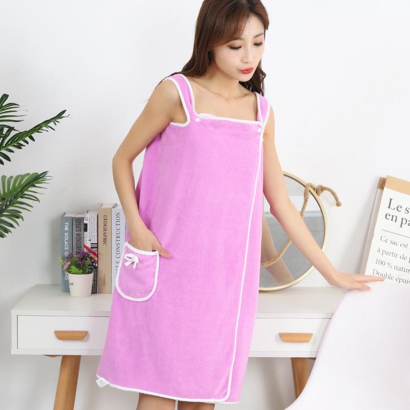 Women's Coral Fleece Wearable Bath Towel - Absorbent, Thick, No-Shed Bath Skirt Robe