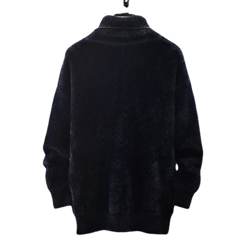 Unisex Mink Velvet High-Neck Sweater: Autumn/Winter Thick Fleece-Lined Knit for Men and Women.