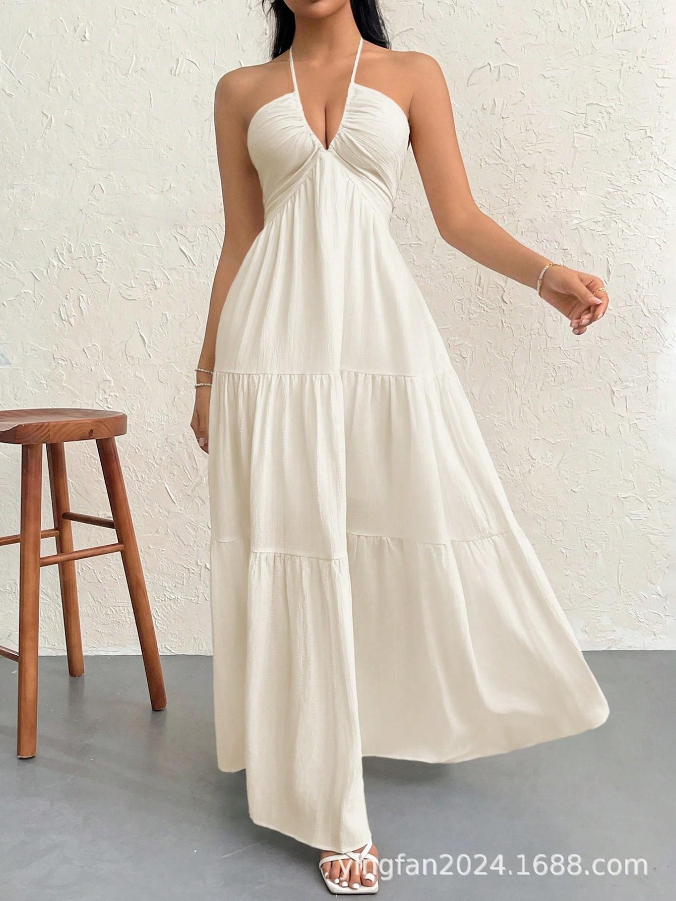 European Plus Size Halter V-neck Backless Dress 2XL