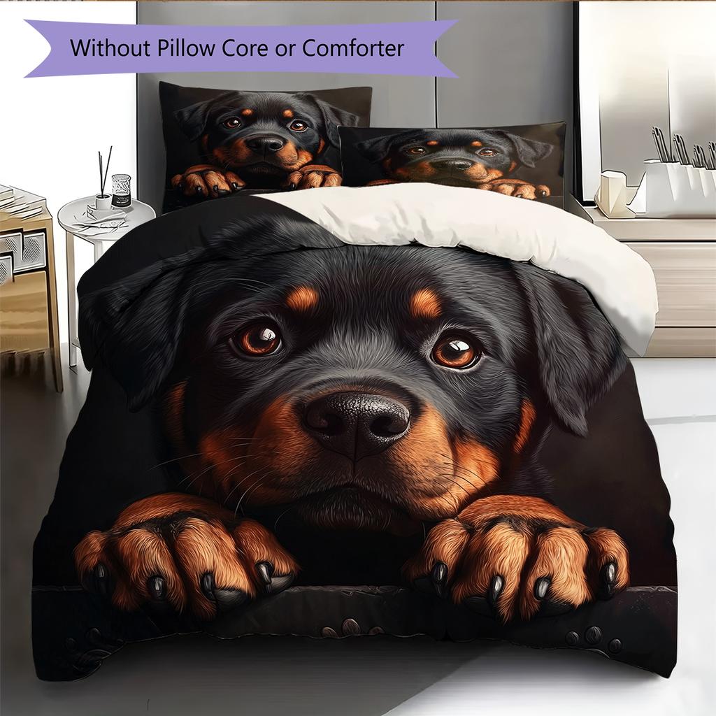Black Rottweiler Pattern Bedding Home Decoration Birthday Gift (1 * duvet cover + 2 * pillowcase, without core)