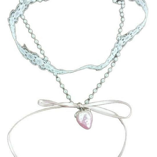 Pink Strawberry Bow Pearl Necklace - Light Luxury Clavicle Fashion for Women