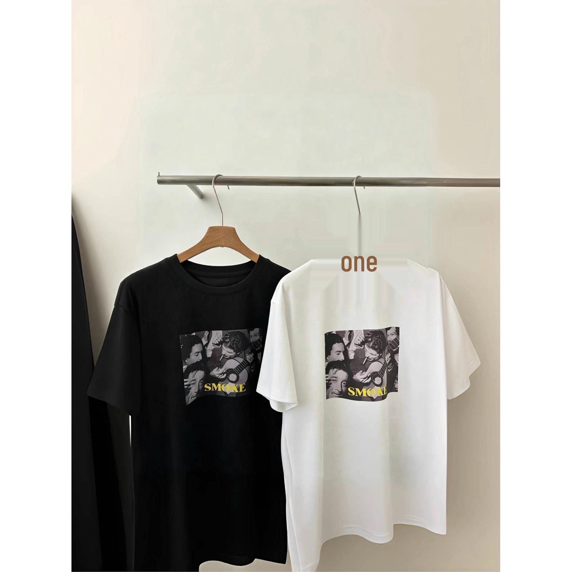 

Korean Retro Plus Size Character Print Loose Short Sleeve T-shirt for Women L чёрный