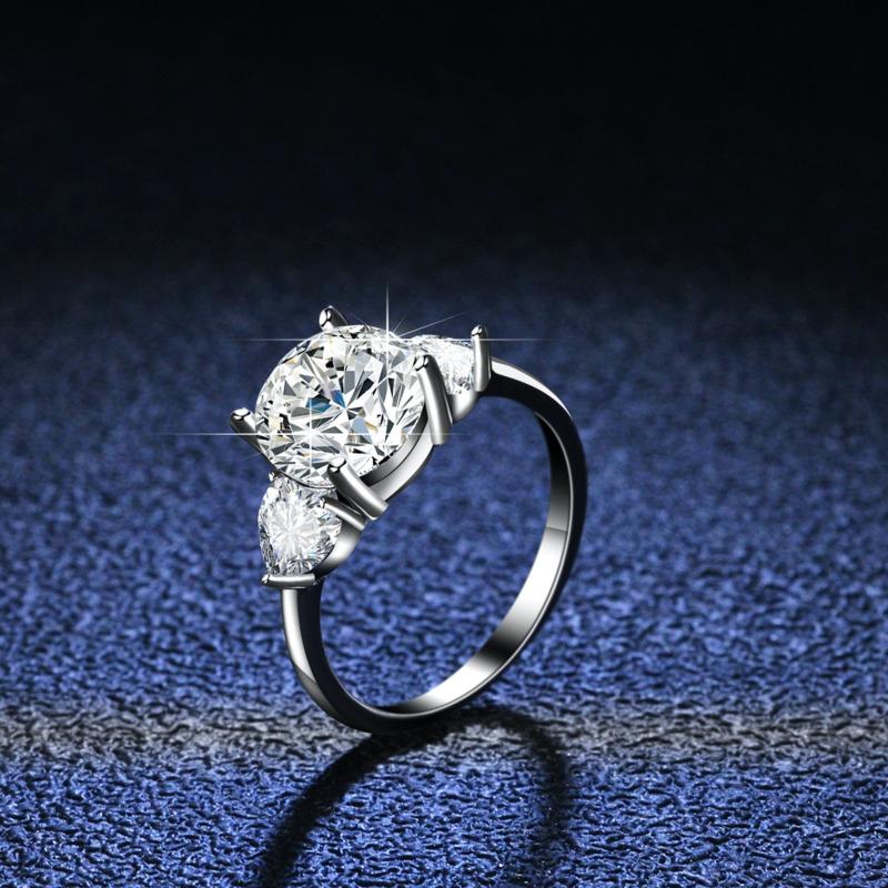 Gica Gema Classic Four-claw S925 Silver Set 3 Carat Zircon Ring Female Heart Diamond Ring Pigeon Egg Wedding Ring
