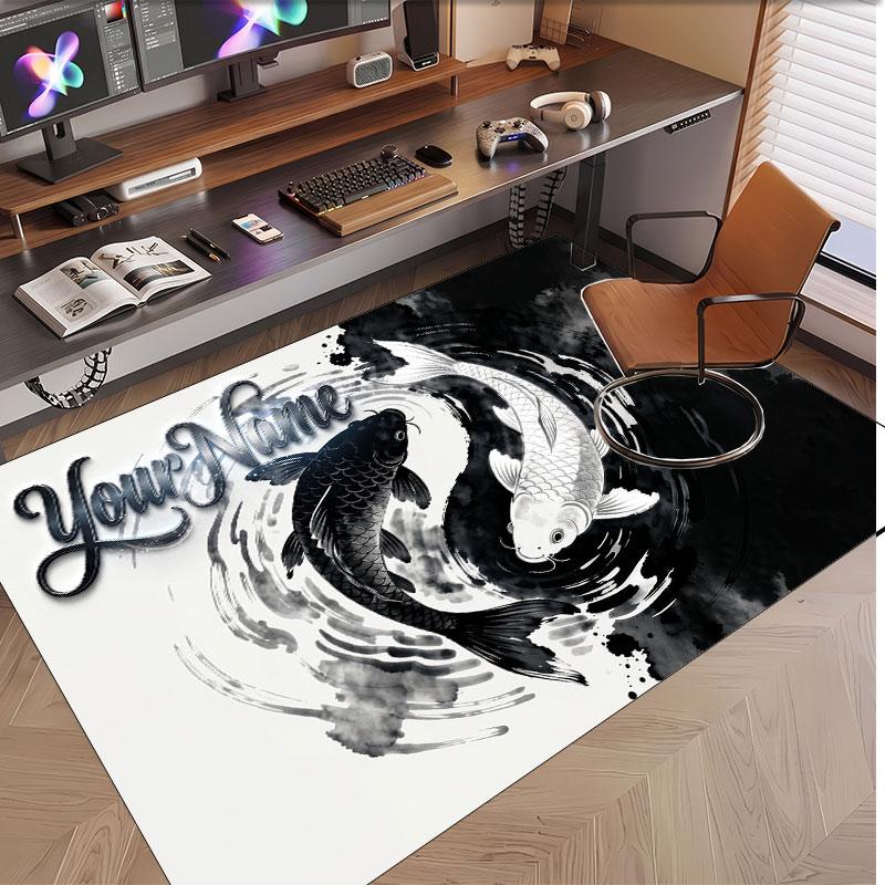 Koi Fish Theme Soft Crystal Velvet Rug Custom Name & Text Print Non Slip Floor Rug for Bedroom Living Room