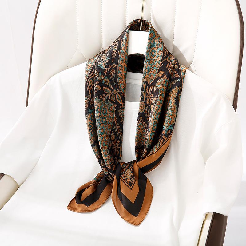 Fashionable Silk-Like Square Scarf Lightweight Stylish Versatile For Women Spring Autumn Casual Wear Neutral Colors Multi-Purpose Accessory