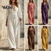 Casual Long Dress Women V-Neck Lace for Fall, 3/4 Sleeves Maxi with V Neck Belt, Solid Color Loose Vacation Daily Wear Beach