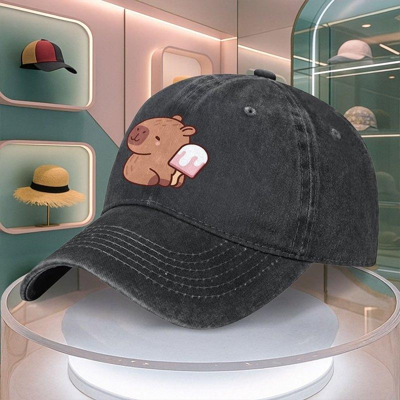 Cartoon Bear Ice Cream Pattern Baseball Cap For Men Women Retro Duck Tongue Dad Hat Adjustable Curved Brim