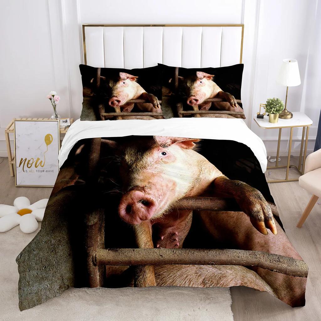 Pig Duvet Cover Set Queen Size Microfiber Cute Pig Animal Theme Twin Bedding Set Farm Animal 2/3Pcs Quilt Cover For Boys Girls