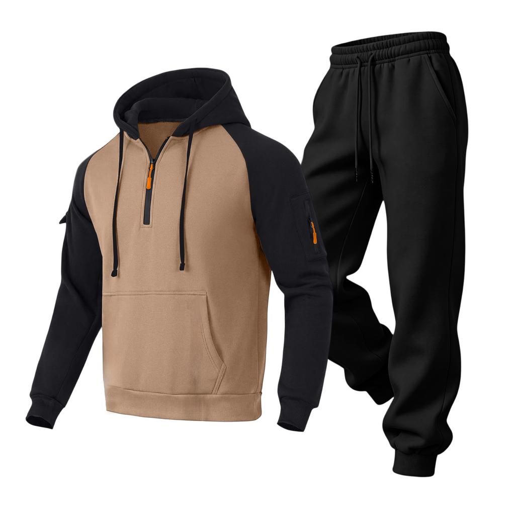Men's Casual Loose Fit Hooded Sweatshirt and Gray Straight Leg Pants Set for Fall Winter