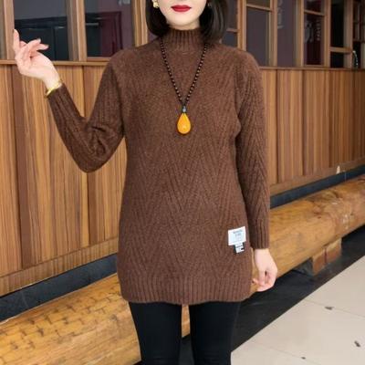 Autumn Winter Wear Mid-length Sweater Middle-aged Elderly Women Loose Foreign Style Thickened Bottoming Shirt Top