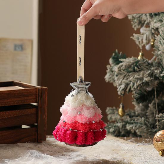 Plush Christmas Tree Ornament Mini Fluffy Christmas Tree Pendant with Star Treetop Multicolored Xmas Tree Shaped Hanging Crafts for Home Party Decor