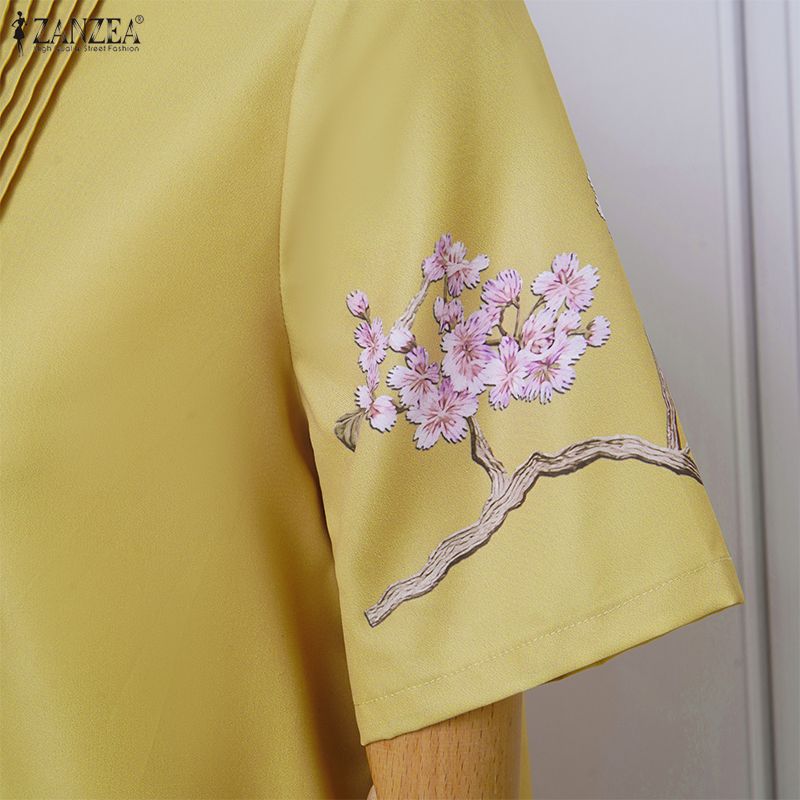 ZANZEA Women Casual Round Neck Half Sleeve Loose Floral Print Dress
