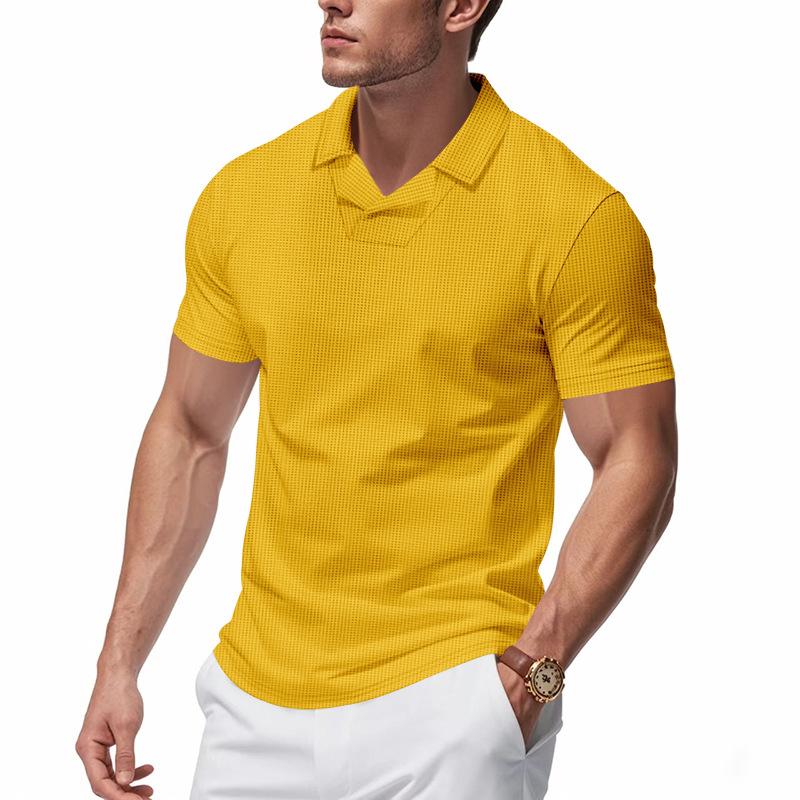 Polo de manga corta para hombre de verano: Camiseta Casual de Waffle con Cuello para Hombre