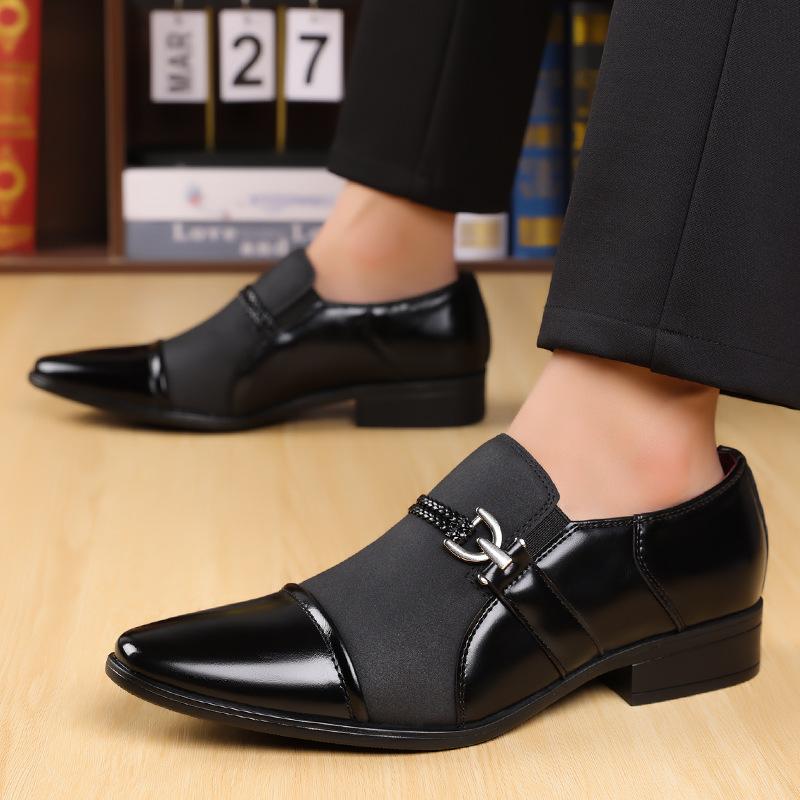 Fashion Designer Men's Pointed Suede Patchwork Wedding Shoes Male Slip On Loafers Formal Dress Footwear Zapatos Hombre