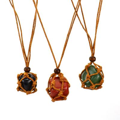 Hand-Woven Natural Stone Crystal Rough Stone Mesh Pocket Adjustable Necklace Pendant N707
