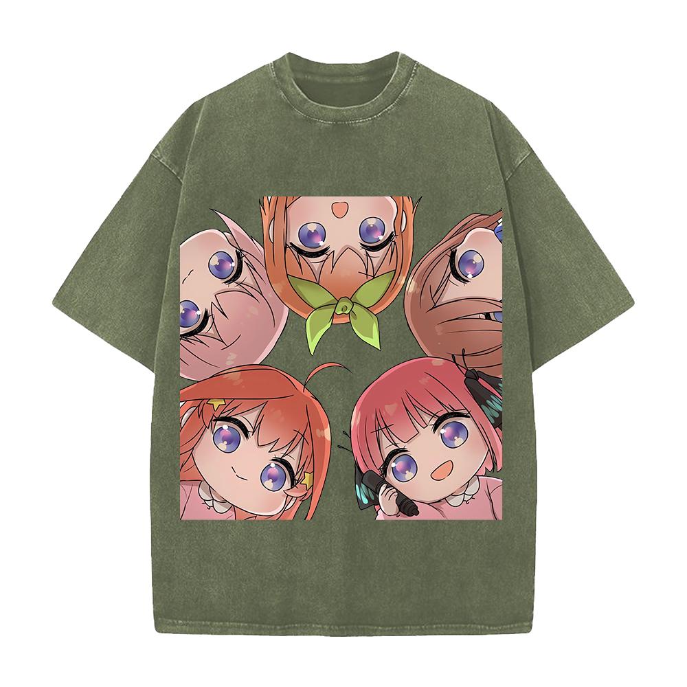 The Quintessential Quintuplets Printed Tee Men Women Washed Cotton T-shirts Manga Vintage T Shirt Unisex Short Sleeve Tshirt