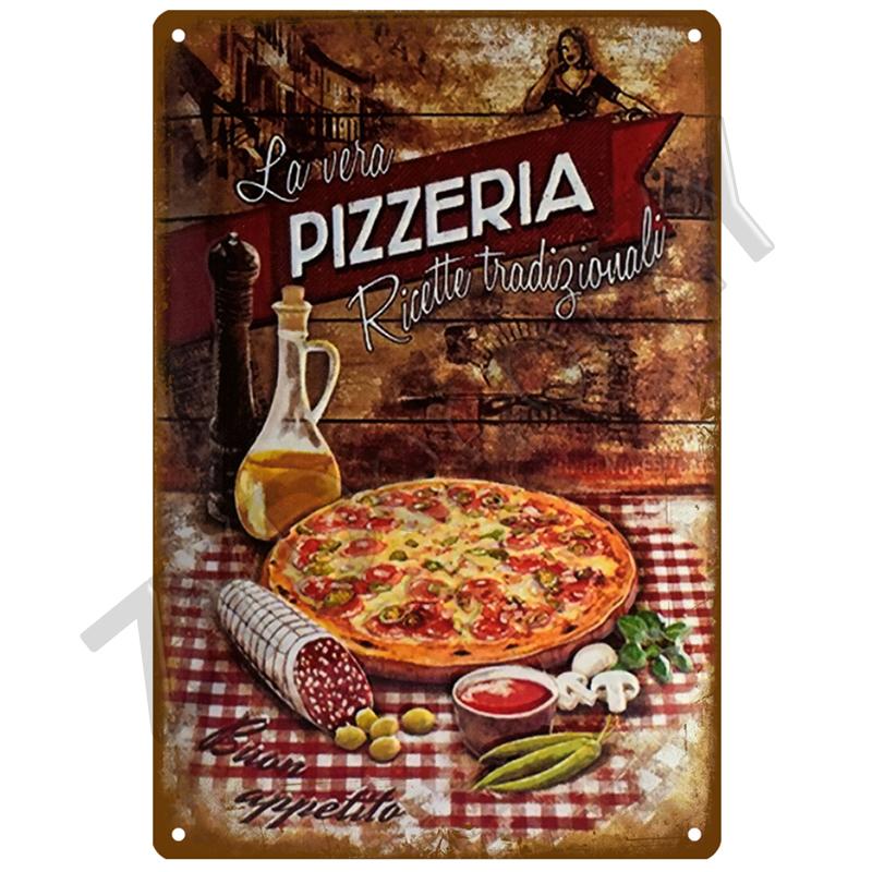 Pizza Retro Tin Sign Poster Vintage Wall Posters Metal Sign Decorative Wall Plate Kitchen Plaque Metal Vintage Decor Accessories