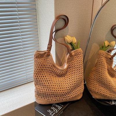 Summer Woven Straw Shoulder Bags Travel Vacation Women Beach Bag Commuter Large Capacity Hollow Tote Bags Casual Ladies Handbags